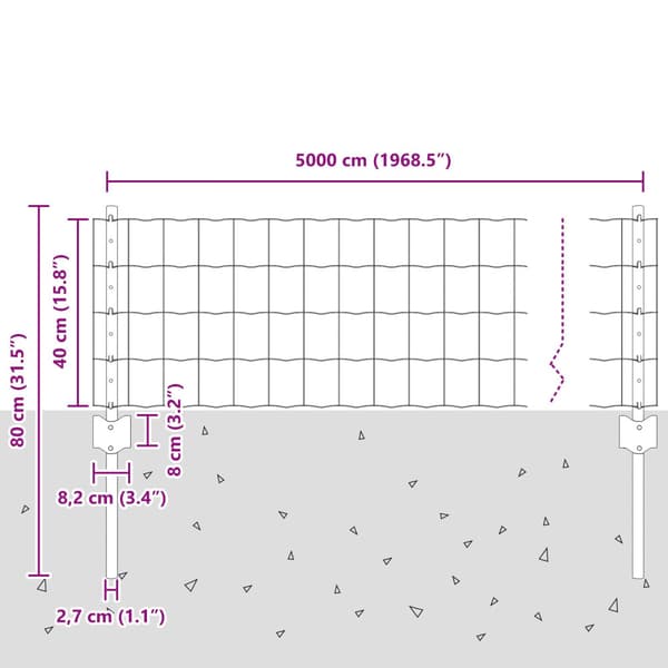 Stängsel med stolpe Silver 0,4 x 50 m Stål