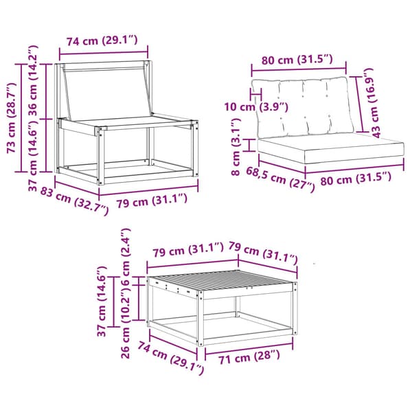 Utomhussoffset 6 pcs Vit och svart 79 x 79 x 37 cm