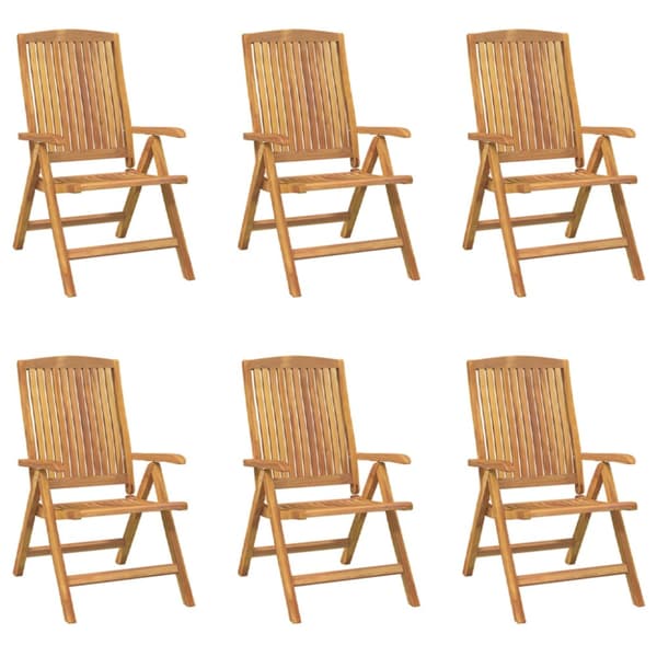 Fällbara fåtöljer med dynor, 6 st, massivt trä, teak