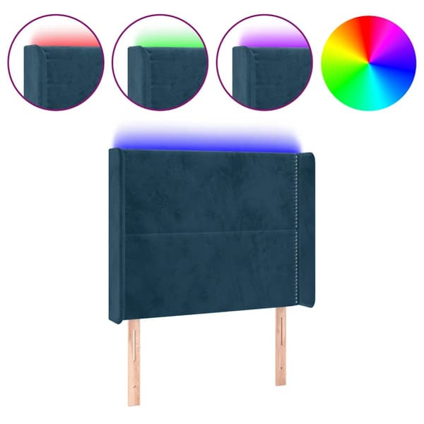 Sänggavel LED mörkblå 103x16x118/128 cm sammet