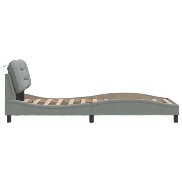 Bed Frame with LED without Mattress "Hvar" Light Grey 80x200 cm Fabric