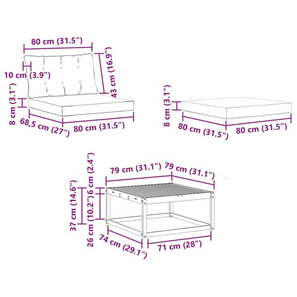 Utomhussoffset 6 pcs Vit och ljusgrå 79 x 79 x 37 cm
