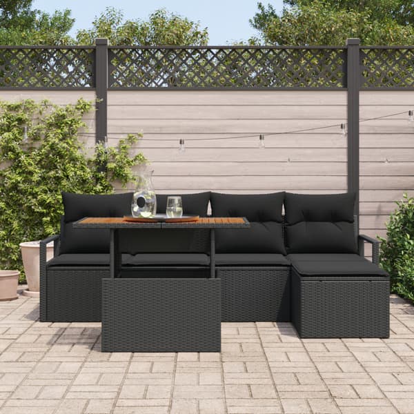 Trädgårdsoffset med lagring 6 pcs Svart Poly rattan