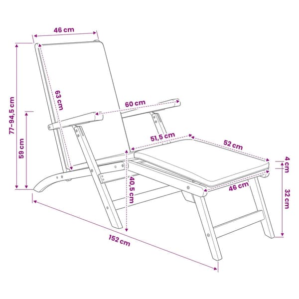 Fällbar Deck Chair med Kudde Mörkgrå Massivt teakträ
