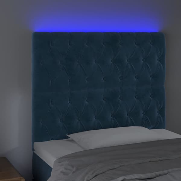 Sänggavel LED mörkblå 100x7x118/128 cm sammet