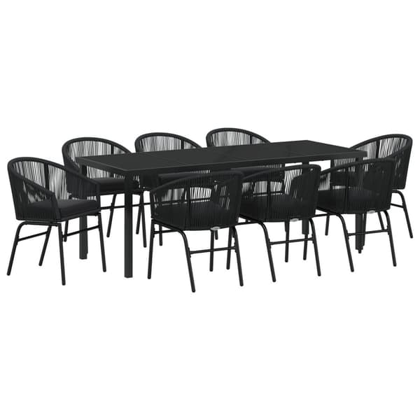 Trädgårdsmöbelset 9 pcs Svart Pulverlackerat stål
