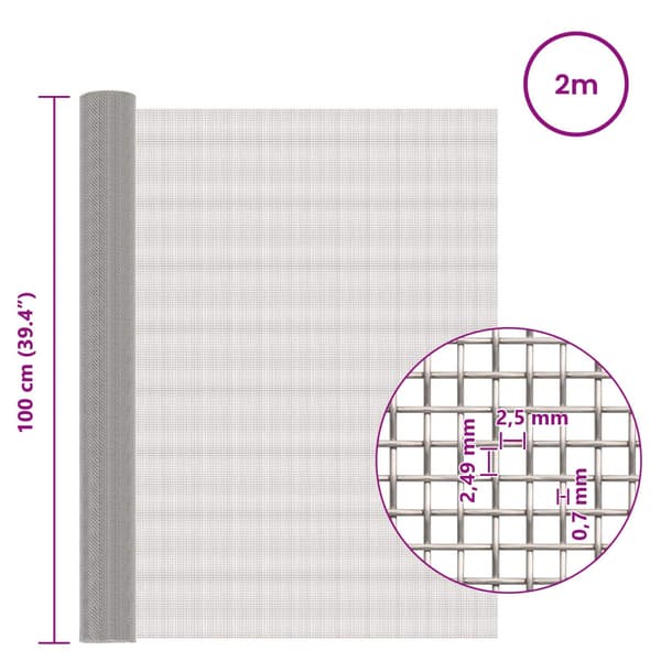 Nätduk 100 x 200 cm 8 Mesh Rostfritt stål 201 Silver