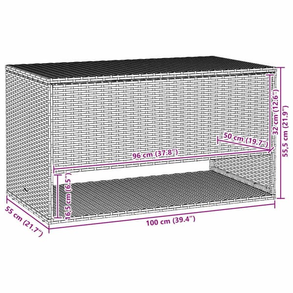Kuddlåda för utomhusbruk grå 100x55x55,5 cm konstrotting