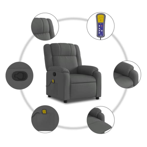 Massagefåtölj mörkgrå tyg
