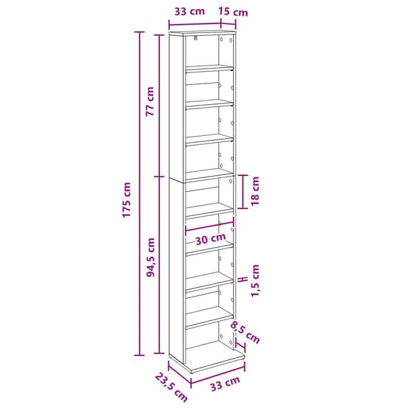 CD Skåp Vit 33 x 23,5 x 175 cm Konstruerat trä