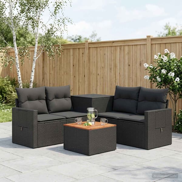 Soffset 6 st Svart Poly Rattan och stål