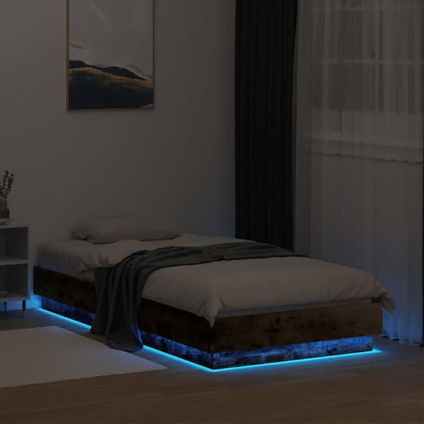 Sängram med LEDs rökfärgad ek 75x190 cm