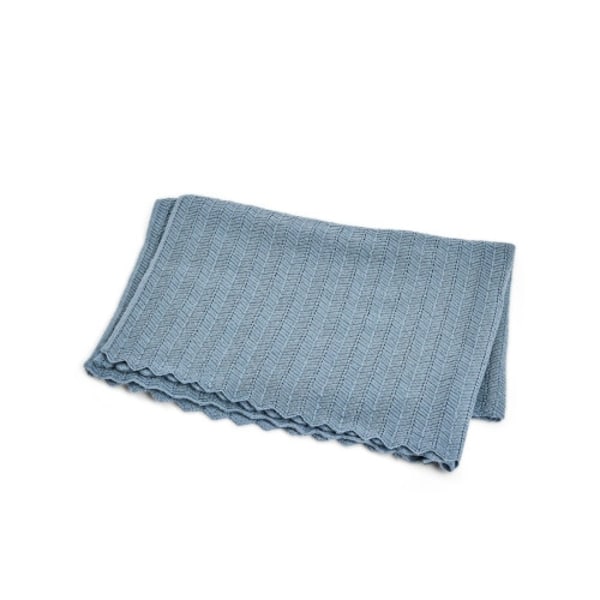 Smallstuff - Baby blanket, fishbone, merino wool - Blue - 80x100 cm (70007-84)