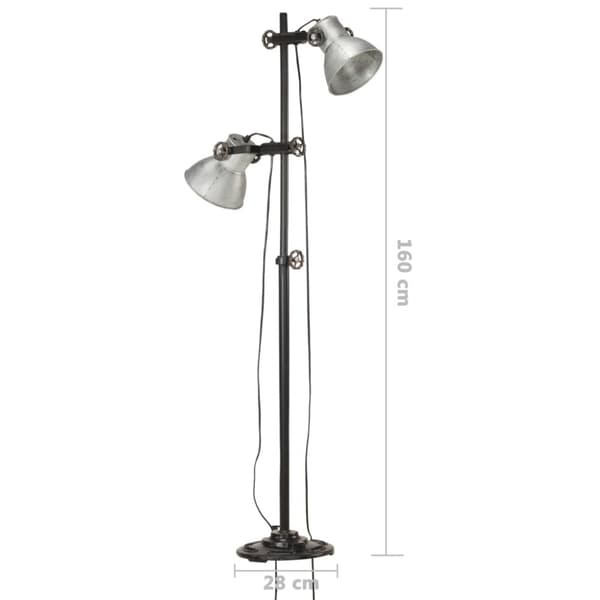 Golvlampa med 2 lampskärmar silver E27 gjutjärn