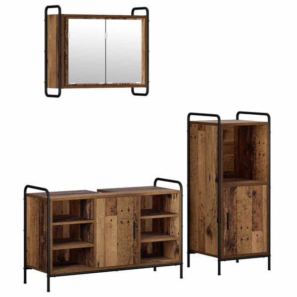 Badrumsskåpsset 3 st Gammalt trä 40 x 36 x 99,5 cm