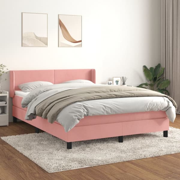 Ramsäng med madrass rosa 140x200 cm sammet
