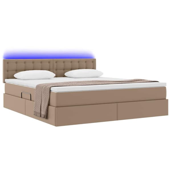 Förvaringssäng med LED Cappucino 180 x 200 cm Konstläder