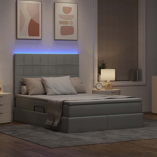 Förvaringssäng med LED med led Ljusgrå 140 x 190 cm Polyester