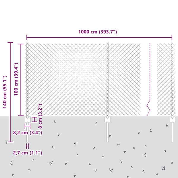 Stängsel med stolpe Silver 1 x 10 m Stål