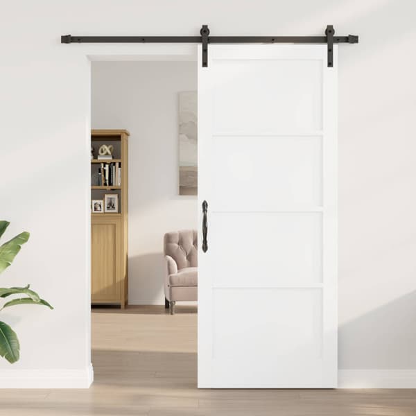Skjutdörr 86 x 211 cm Konstruerat trä Vit och svart