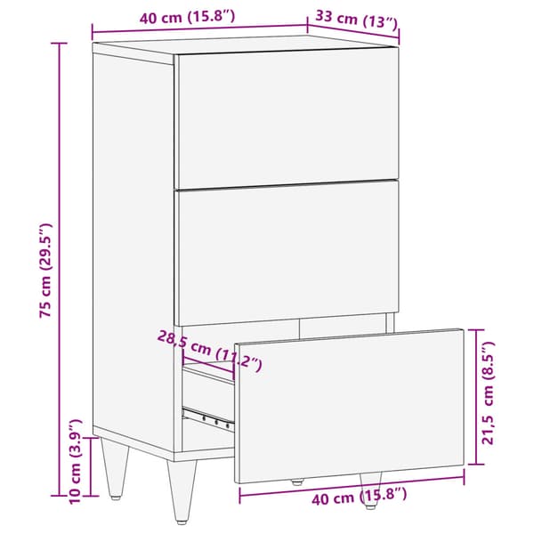 Sideboard med låda Brun 40 x 33 x 75 cm Massivt mangoträ
