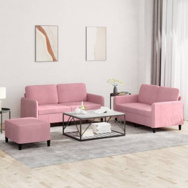 Soffgrupp 3 delar rosa sammet