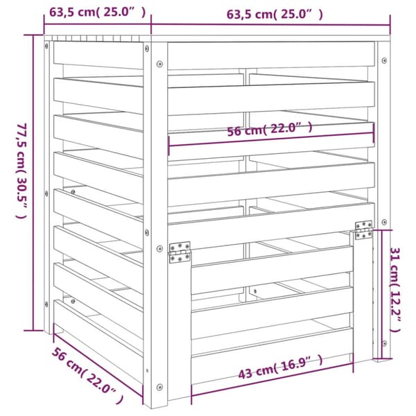 Kompostlåda 63,5x63,5x77,5 cm massiv furu