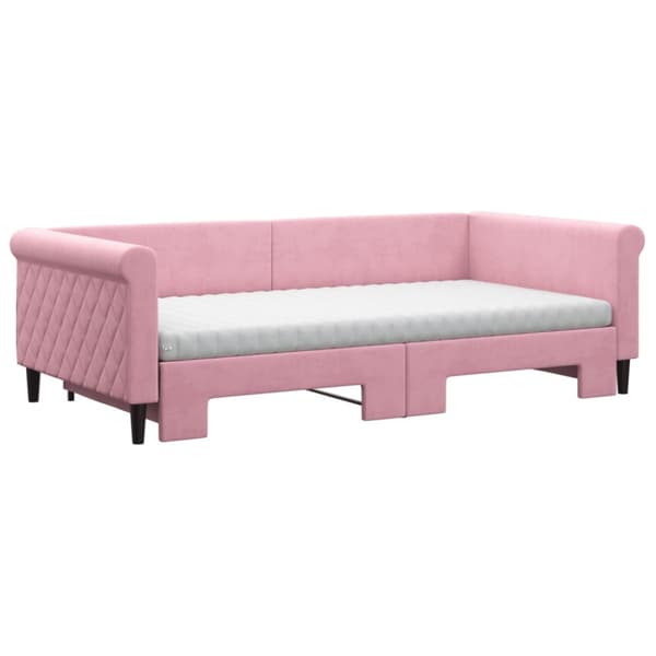 Dagbädd utdragbar och madrasser rosa 100x200 cm sammet