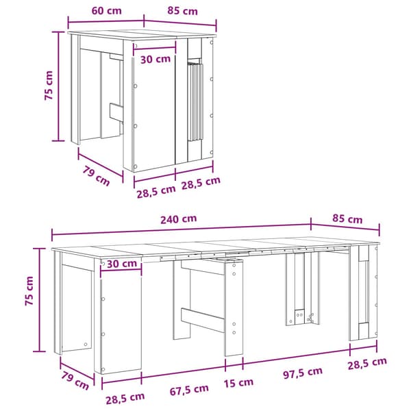 Matbord 240 x 85 x 75 cm Konstruerat trä Sonoma-ek Rektangulär