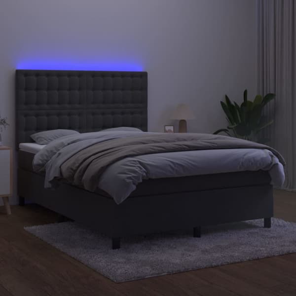 Ramsäng med madrass & LED mörkgrå 140x190 cm sammet