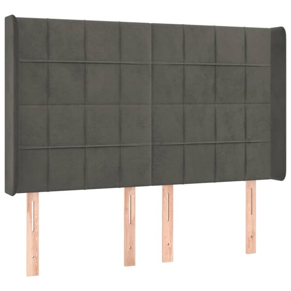 Sänggavel LED mörkgrå 147x16x118/128 cm sammet