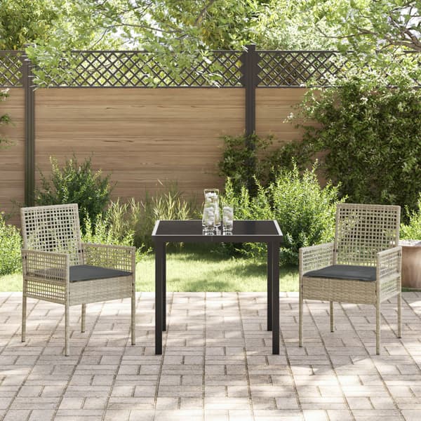 Trädgårdsmöbelset med kudde 3 pcs Ljusgrå konstrotting
