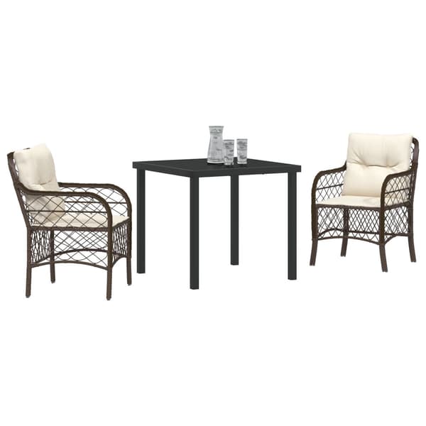 Trädgårdsmöbelset med kudde 3 pcs Brun konstrotting