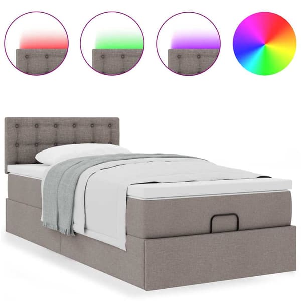 Ottoman sängram med madrass taupe 80x200 cm tyg