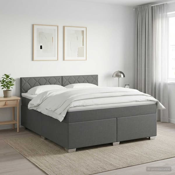Boxspring säng med madrass och LED Mörkgrå 140 x 190 cm Tyg