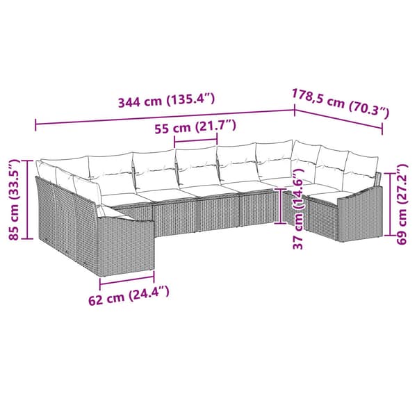 Soffset med kudde 10 pcs Brun konstrotting