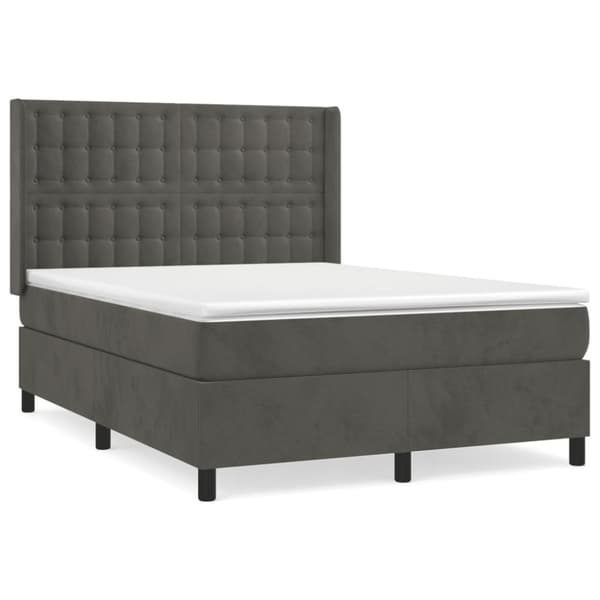 Ramsäng med madrass mörkgrå 140x190 cm sammet