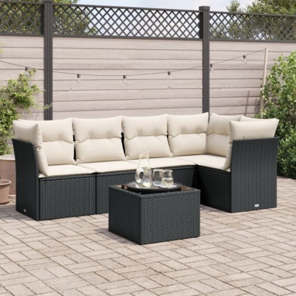 Loungegrupp med dynor 6 delar svart konstrotting