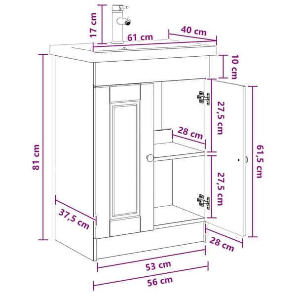 Badrumsmöbelset Svart 56 x 37,5 x 81 cm Konstruerat trä