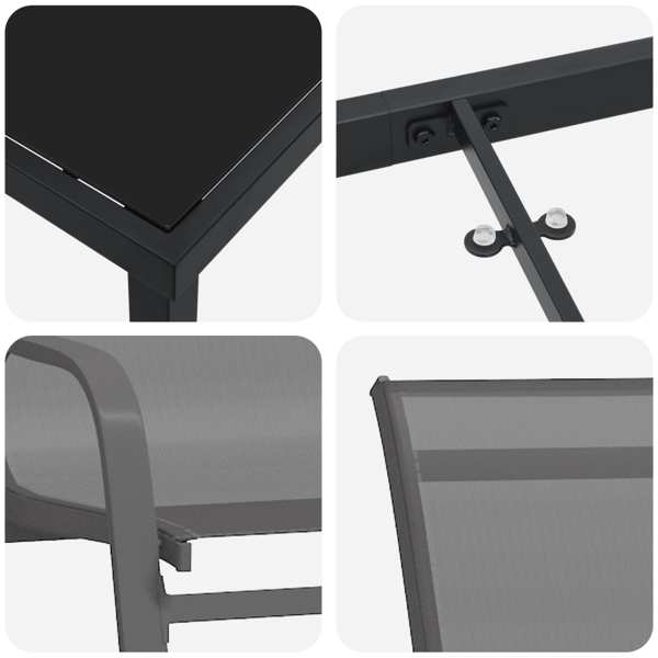 Trädgårdsmöbelset 5 pcs Grå och svart Pulverlackerad stål