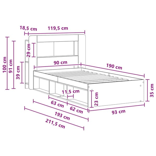 Sängram med förvaring Vit 90 x 190 cm Konstruerat trä