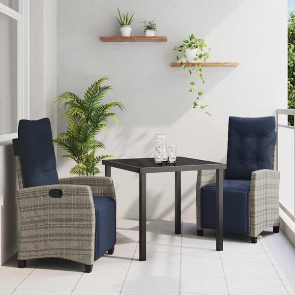 Trädgårdsmöbelset med kudde 3 pcs Grå konstrotting