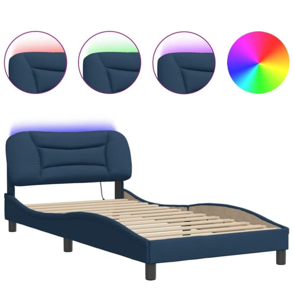 Bed Frame with LED without Mattress "Hvar" Blue 100x200 cm Fabric