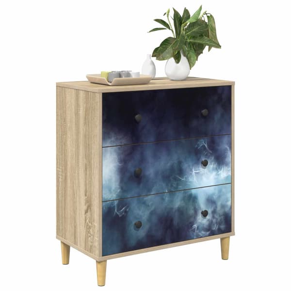 Kommode RAALTE Blå marmortryck 66 x 36,5 x 75 cm Sonoma-ek