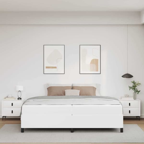 Sängram med madrass Vit 200 x 200 cm tyg