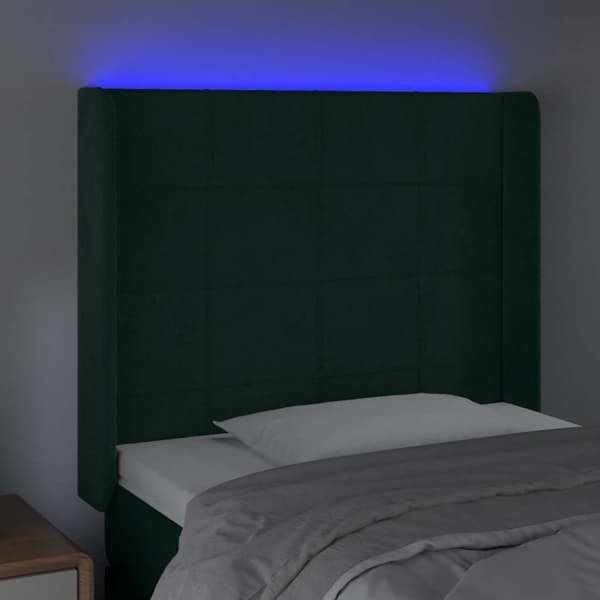 Sänggavel LED mörkgrön 103x16x118/128 cm sammet