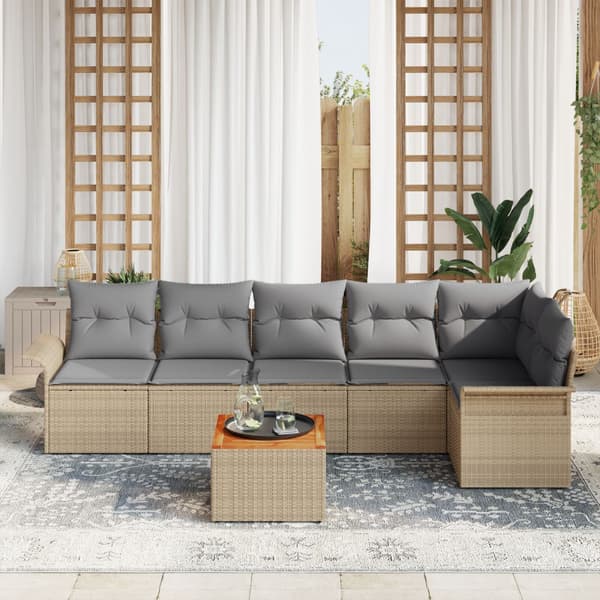 Trädgårdsoffset med kudde 7 pcs Beige konstrotting