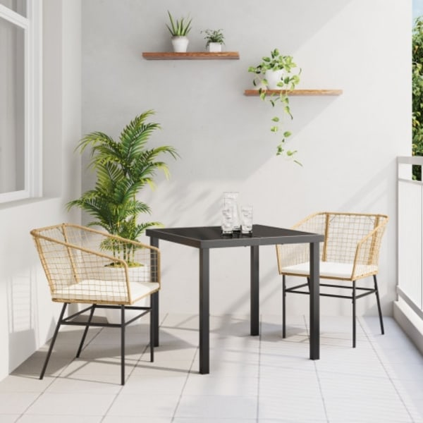 3-delat Trädgårdsdining Set med Kuddar Brun Poly Rattan