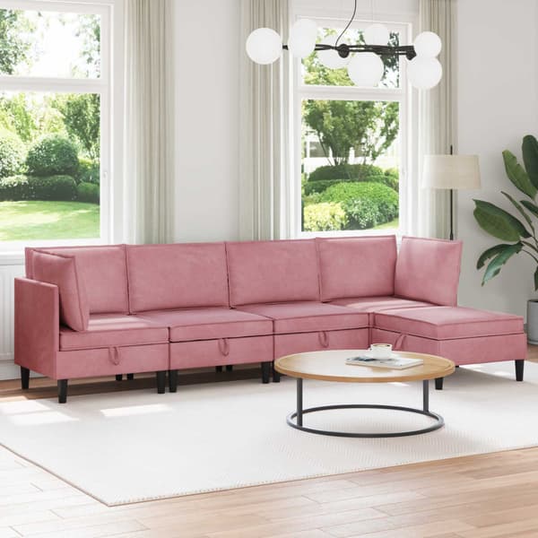 Möbelset för vardagsrummet med kudde 5 pcs Rosa Sammet