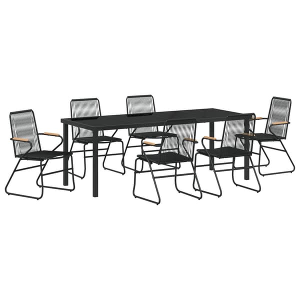 Trädgårdsmöbelset 7 pcs Svart Pulverlackerat stål